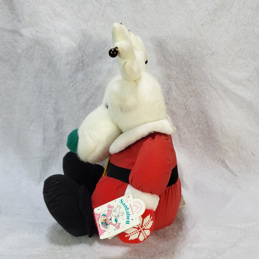 Applause Santabell Reindeer Plush Christmas White Green Nose Jingle Bells - Picture 5 of 10